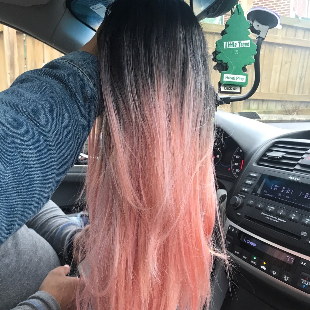 Black and pink ombré wig